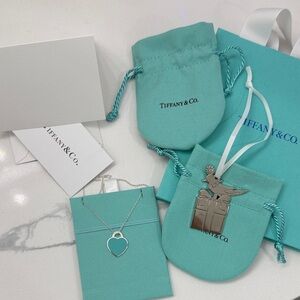 Tiffany & Co. Silver and enamel heart necklace- comes with Tiffany ornament